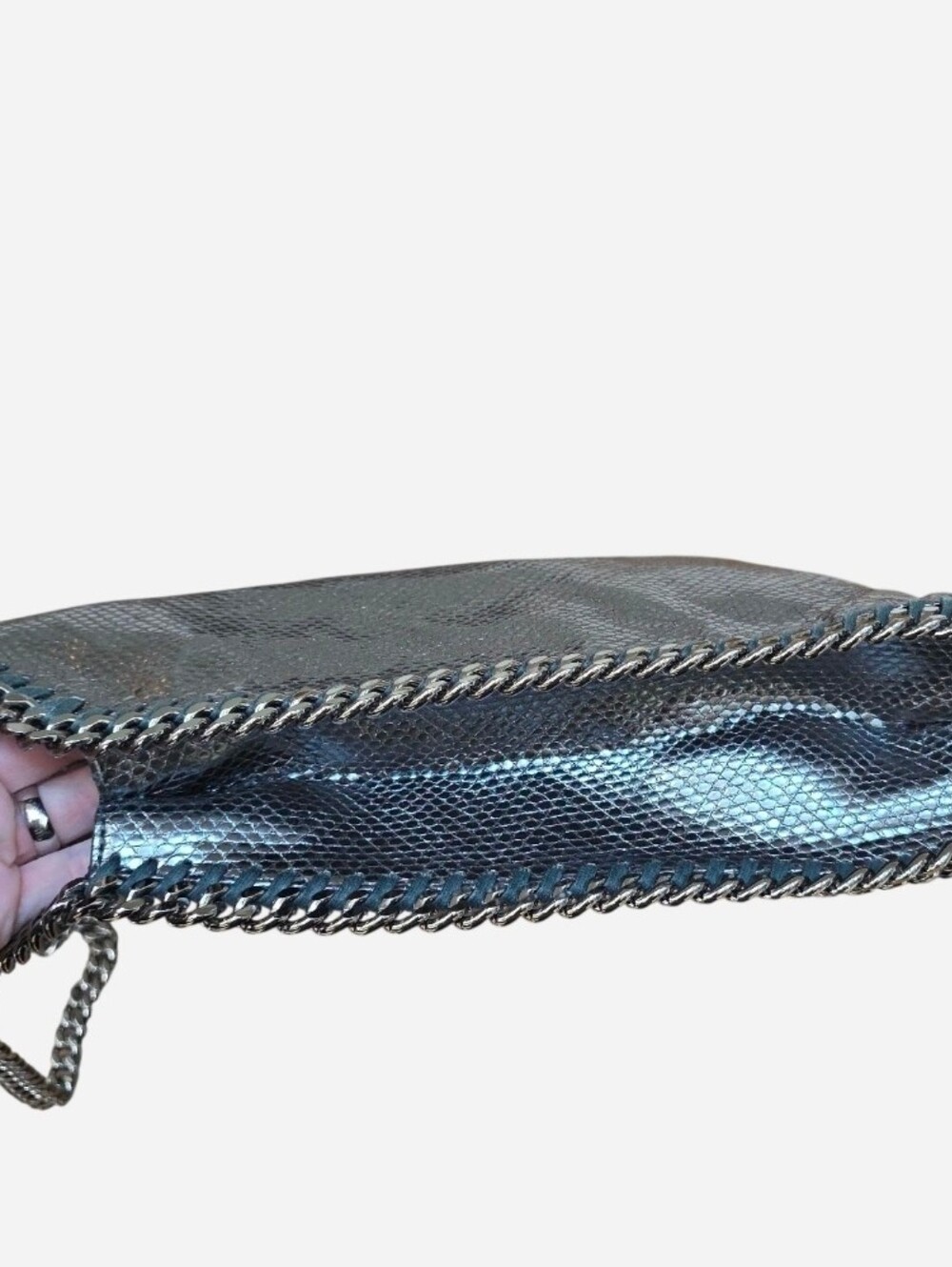 EUC Stella McCartney Silver Metallic Snakeskin Print Falabella Shoulder Tote Bag - Picture 6 of 16